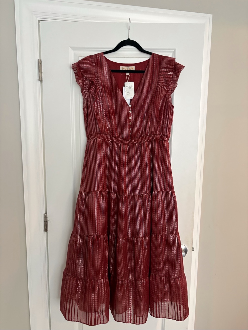 dolan Red Tiered V-Neck Maxi with Ruffle Sleeves